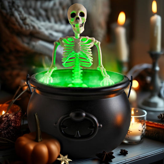 Halloween Decorations Indoor - Cauldron Decor with Black Plastic Witches Cauldron and LED Mist Maker Skeleton - Spooky Vintage Hocus Pocus Party Decoration for Home Table Kitchen