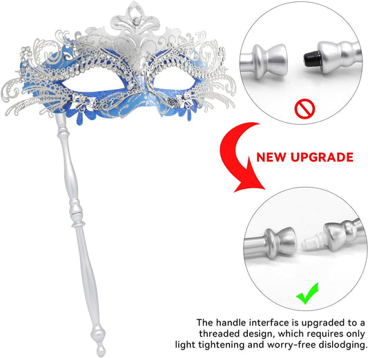 Coddsmz Masquerade Mask with Stick Venetian Mask Mardi Gras Decorations for Womens Halloween Costume Mask - PuriLite