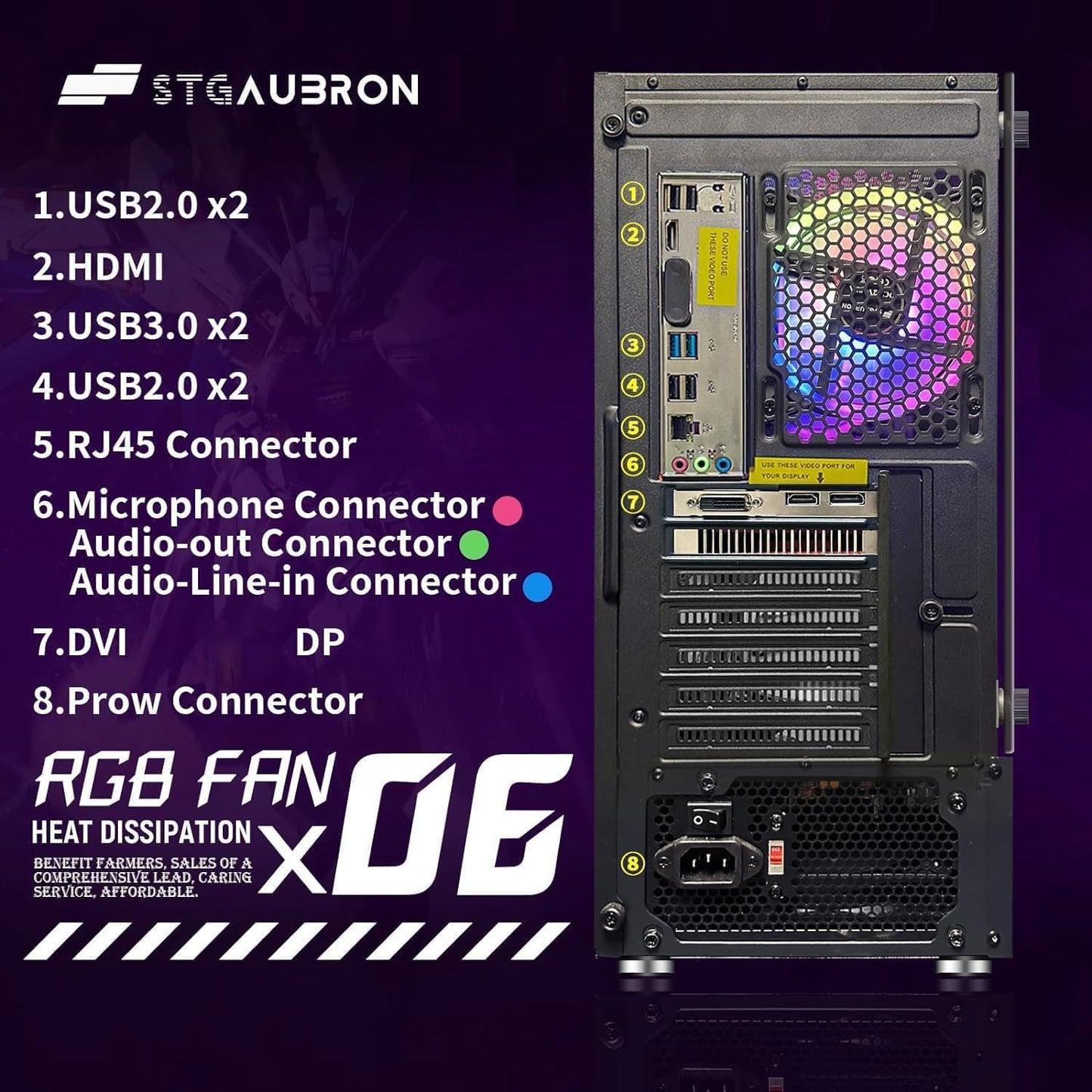 STGAubron Gaming PC Computer Desktop, GeForce RTX 2060 Super, Intel Core i7 8th up to 4.1GHz, 16G DDR4, 1T SSD, 600M WiFi, BT 5.0, RGB Fan x6, Windows 11 Home
