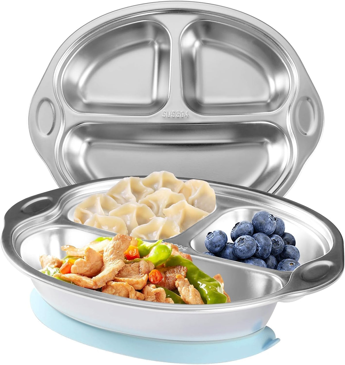 BPA-Free 100% Food-Grade Stainless Steel Baby Plates with Suction Divided Designed for Babies and Toddlers, Ideal for Kids Infant Baby-Led Weaning Toddler Feeding Supplies Dishwasher Safe