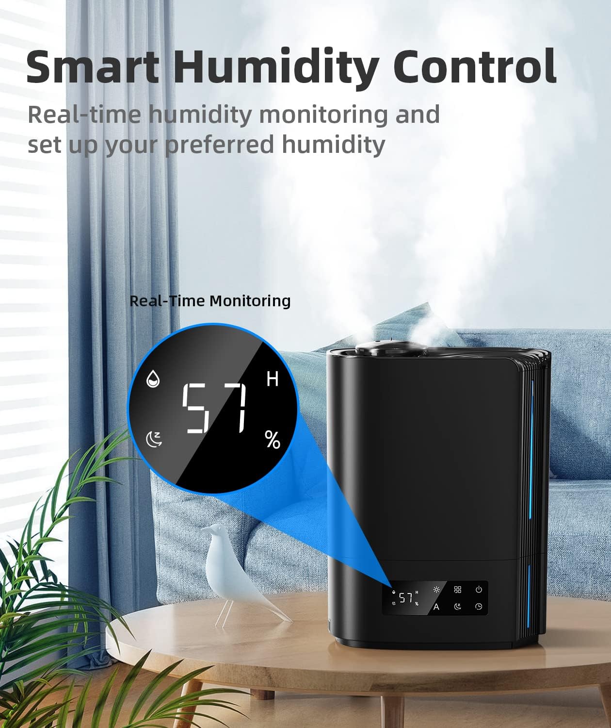6L Ultrasonic Cool Mist Humidifier with Humidistat Control, Top Fill Design, Quiet Bedroom Operation, Essential Oil Diffuser, Auto Shut-Off, 60-Hour Runtime (Black) - PuriLite