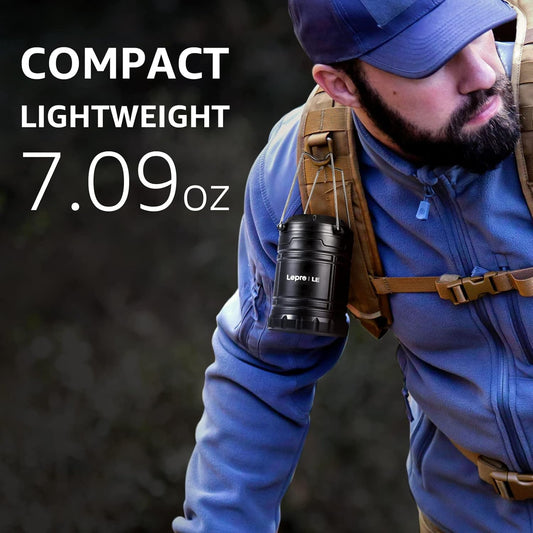 Lepro LED Collapsible Camping Lantern, Super Bright, Battery Powered Camping Light, IPX4 Water Resistant, Portable Emergency Lights for Power Outage, Hurricane, Storms, 2-Pack