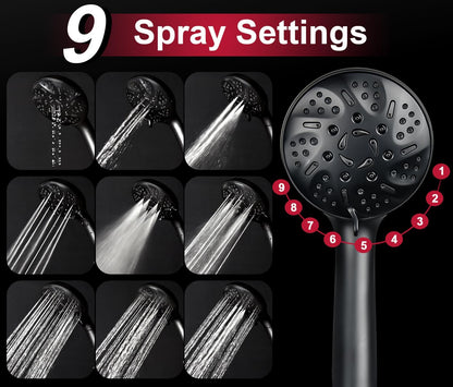 GRICH Shower Heads with Hand Held Spray: 9 Modes High Pressure Shower Head & Rain Shower Head, 2 in 1 Anti-Leak Shower Head with Hose, Height/Angle Adjustable, cUPC Certification Approved