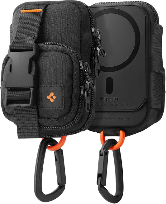 Spigen Snap Zip (MagFit) Magnetic Pouch Organizer EDC Everyday Carry SSD Card Storage Holder Wallet Belt, Backpack Clip Designed for MagSafe Compatible with iPhone 16/15/14/13/12 Models - Black