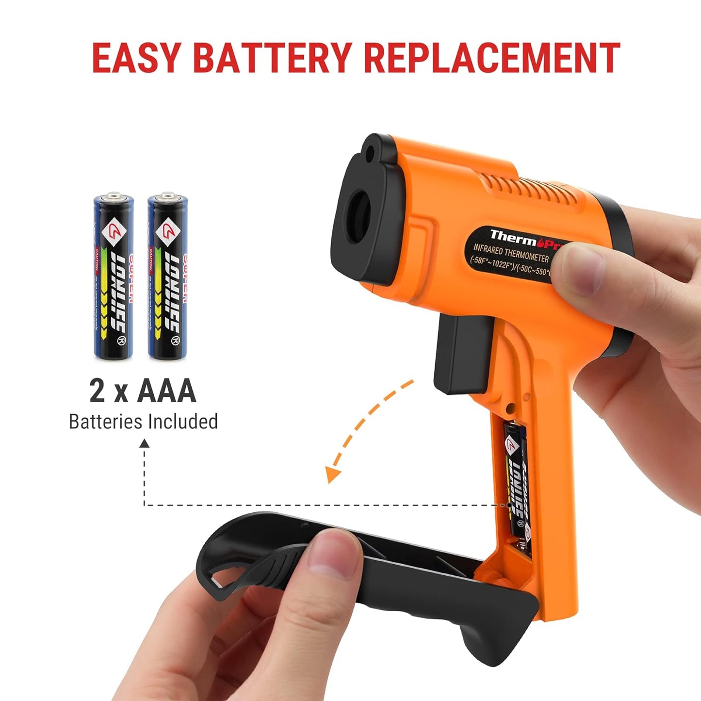 ThermoPro TP30 Infrared Thermometer Gun, Non Contact Temperature Gun with Adjustable Emissivity, Laser Thermometer Gun for Cooking, Pizza Oven, Griddle, Engine, HVAC -58°F ~1022°F (Not for Human)