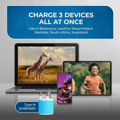 OREI South Africa, Botswana, Namibia Travel Plug Adapter with Dual USB - USA Input - Type M (U2U-10L), Will work with Cell Phones, Camera, Laptop, Tablets, iPad, iPhone