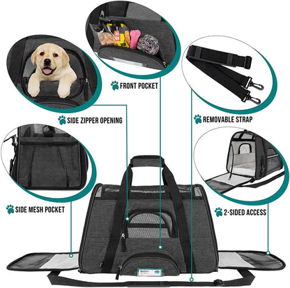 Premium Airline Approved Soft-Sided Pet Travel Carrier by PetAmi | Ventilated, Comfortable Design with Safety Features | Perfect For Plane or Car | Ideal for Small to Medium Sized Cats, Dogs, and Pets
