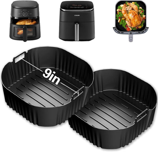 Silicone Air Fryer Liner, 2 PCS 9 Inch Square Air Fryer Basket Liners,Silicone Tray, Air Fryer Inserts for 6 to 9 QT, Reusable Air Fryer Accessories for Cosori Philips Ninja Oven Microwave