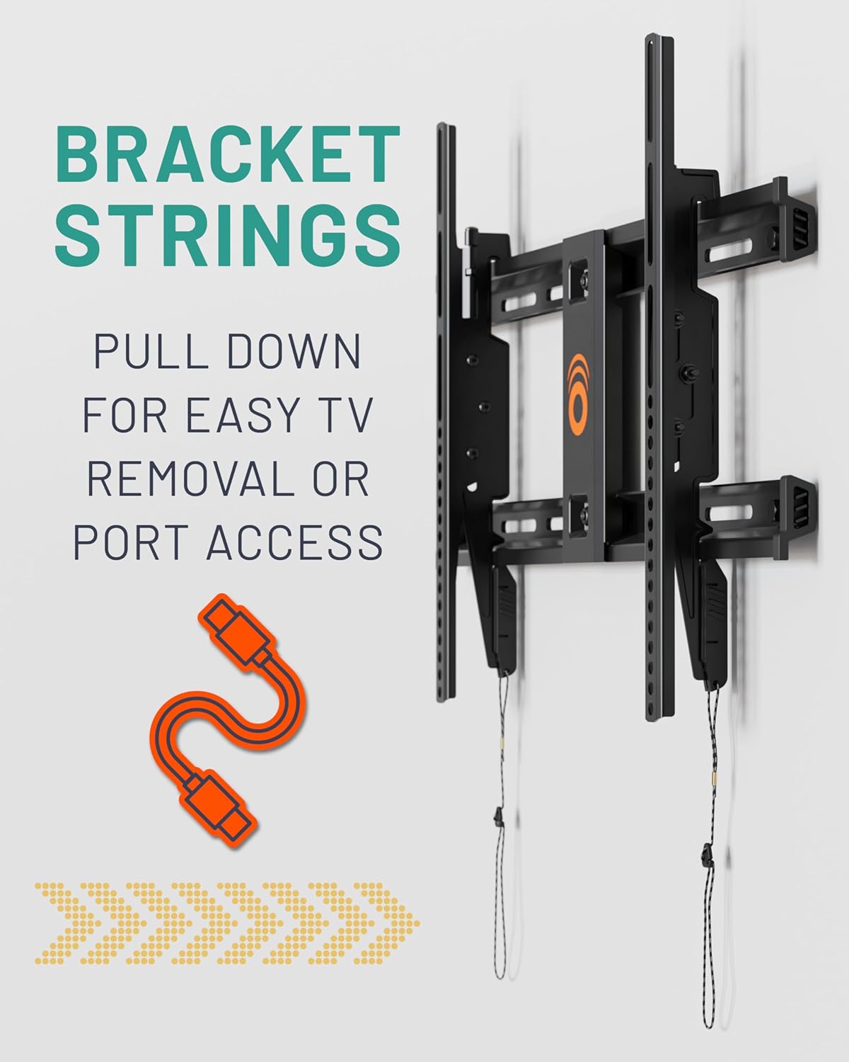 ECHOGEAR Wall Mount for TVs Up to 90" - Low Profile Design Holds Your TV Only 2.25" from The Wall - Fast Install with Template & You Can Level After Mounting - Pull Strings for Easy Cable Access