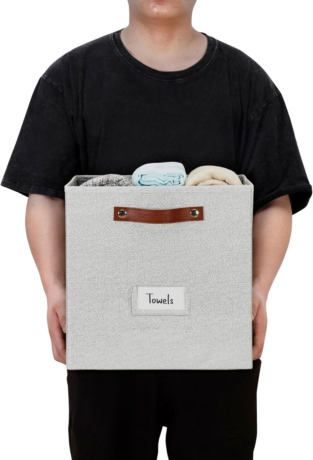 DECOMOMO Cube Storage Bin, Storage Cubes with Labels, Baskets for Shelves Kallax Linen Closet Organizers (Cube 10.5x11"/ 6pcs, Black)