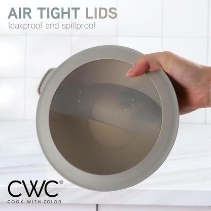 COOK WITH COLOR Mixing Bowls with TPR Lids - 12 Piece Plastic Nesting Bowls Set Includes 6 Prep Bowls and 6 Lids, Microwave Safe Mixing Bowl Set (Green)