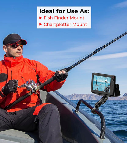 VAZESWIN Aluminum Alloy 1.5" Ball Fish Finder Mount, 5.7" Medium Arm Marine Electronic Mount with Bar Clamp Base, Fit 1.5" 1.65" 1.75" 1.85" 2" Round Rails, for Garmin, Lowrance, Humminbird, Raymarine
