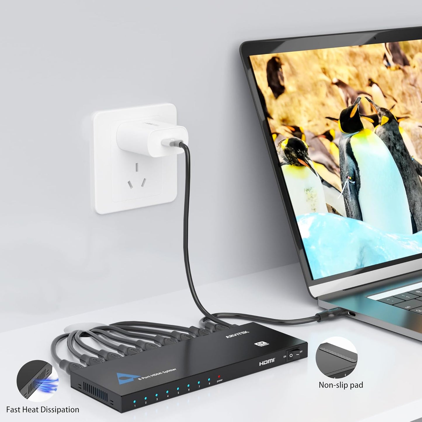 HDMI Splitter 1 in 4 Out,Arvitek 1x4 HDMI Splitter,4K@30Hz,Duplicates 1 Source to 4 Displays Simultaneously,for Laptop/Xbox/PS4/TV/Monitor,Metal Housing,Plug & Play (Mirror Only)