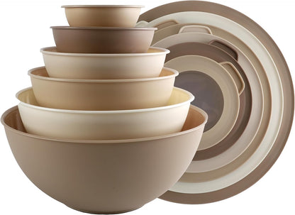 COOK WITH COLOR Mixing Bowls with TPR Lids - 12 Piece Plastic Nesting Bowls Set Includes 6 Prep Bowls and 6 Lids, Microwave Safe Mixing Bowl Set (Mint)