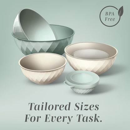 COOK WITH COLOR Mixing Bowls with TPR Lids - 12 Piece Plastic Nesting Bowls Set Includes 6 Prep Bowls and 6 Lids, Microwave Safe Mixing Bowl Set (Mint)