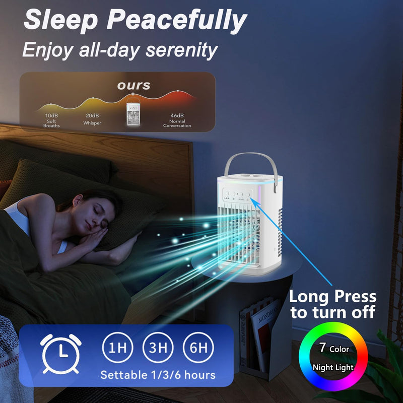 Portable Air Conditioners Fan with Remote, 4-in-1 Portable AC with 1500ml Water Tank, 3 Wind Speeds, 6H Timer, 2 Cool Mist, 7 Lights, Personal Mini Air Conditioner for Room Bedroom Office (Black)