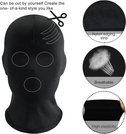 2Pcs Black Full Face Masks and Gloves Set Halloween Faceless Mask Spandex Morph Mask Full Head Masks for Adult Party Cosplay