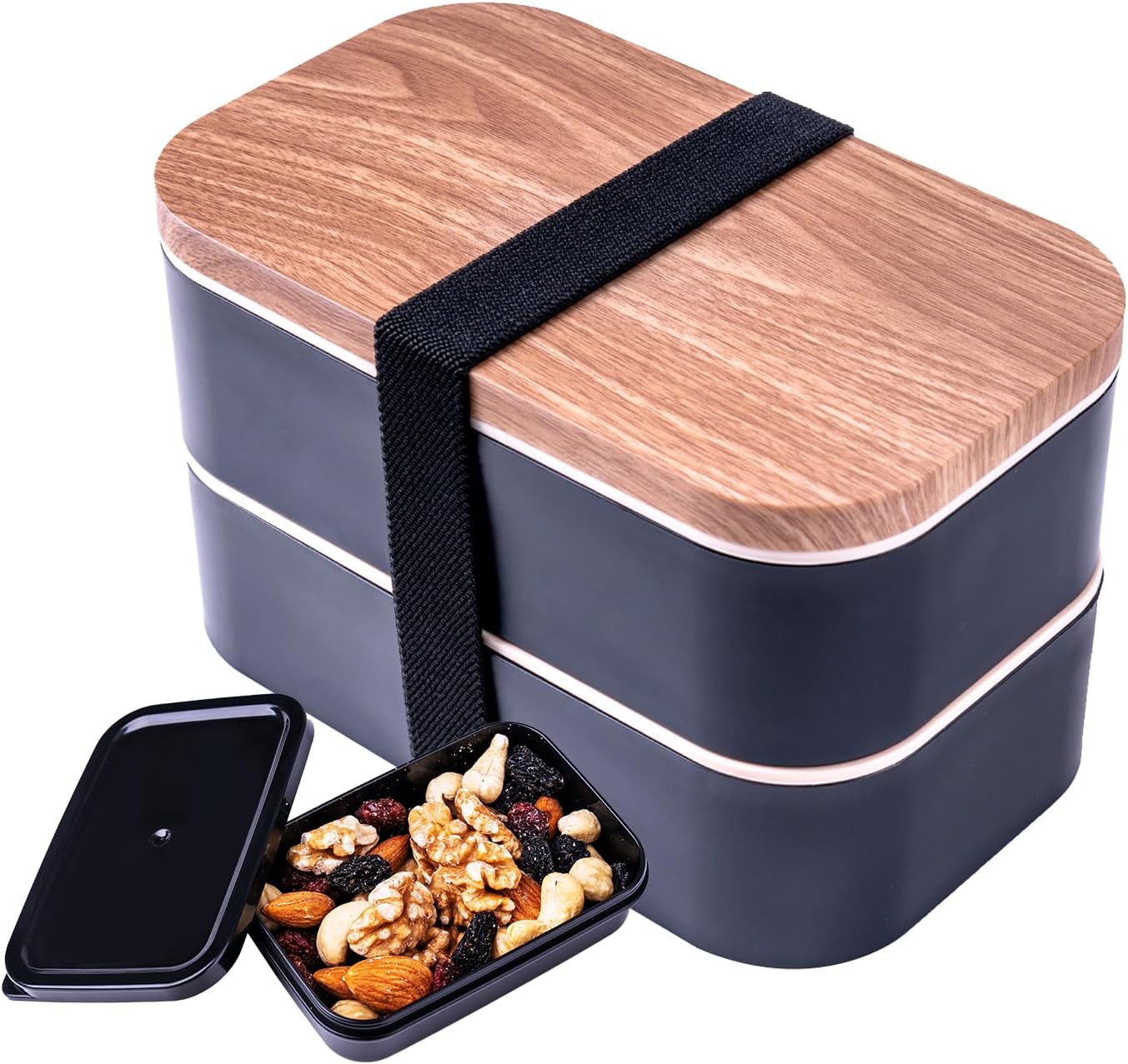 Bento Box Adult Lunch Box with Lunch Bag,Japanese Lunch Box Containers for Adult,Bento Lunch Box with Leakproof 54OZ Black (Black)