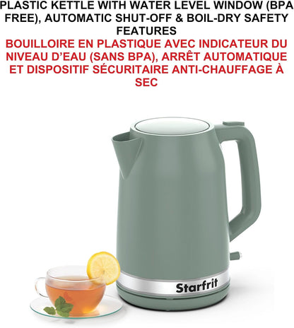 Starfrit Electric Kettle - 1.7L Capacity - Water Level Indicator - Automatic Shut-Off - 1500W – Sage