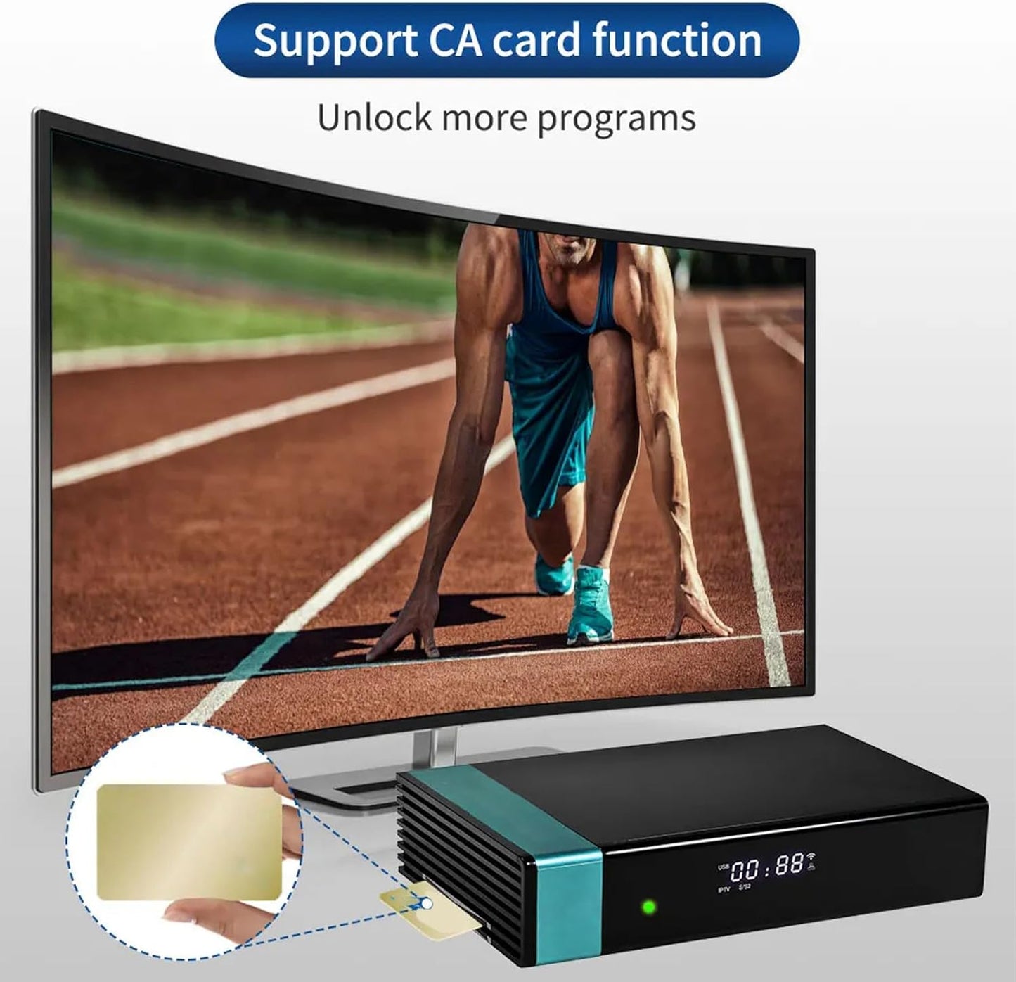 Satellite Receiver Digital TV Antenna for Smart TV VCM, ACM, Multi Stream, Biss, PowerVu, DRE, IPTV, Support, DLNA, Unicable, DiSEqC, HEVC Main 10, AVS+, 2.4G WiFi, Ethernet,