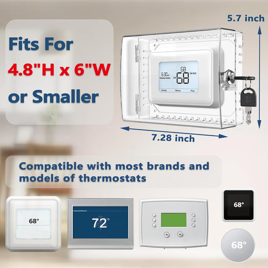 Gedreew 2 PCS Large Thermostat Lock Box Cover with Key, Clear Thermostat Cover with Lock Compatible With Honeywell Thermostat On Wall, AC Lock Box Cover with Key Fits Thermostats 5"H x 6" W or Smaller - PuriLite