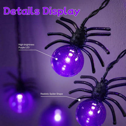 Halloween Lights Outdoor/Indoor,10FT 20LED Purple Spider String Lights