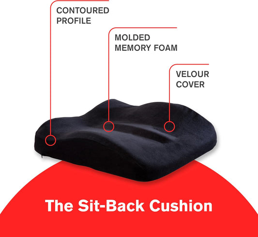 ObusForme Sit-Back Cushion – Seat Cushion and Posture Support, Contoured Ergonomic Design for Soothing Relief, Memory Foam Lumbar Support Pillow for Office Chairs and More