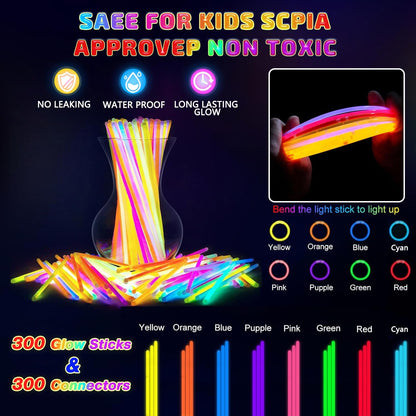 200 PCS Glow Sticks Bulk 8" Glowsticks, Glow Stick Bracelets Necklaces, Glow Party Supplies, Neon Glow Sticks, Glow in the Dark, Glowsticks Party Favors Light-up, Christmas, Easter