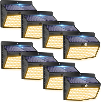Solar Lights Outdoor, [ 8 Pack/138LED ] Solar Motion Sensor Light Outdoor with 3 Lighting Modes Wireless Waterproof Solar Wall Lights Solar Security Lights for Fence Yard Garden Deck Garage