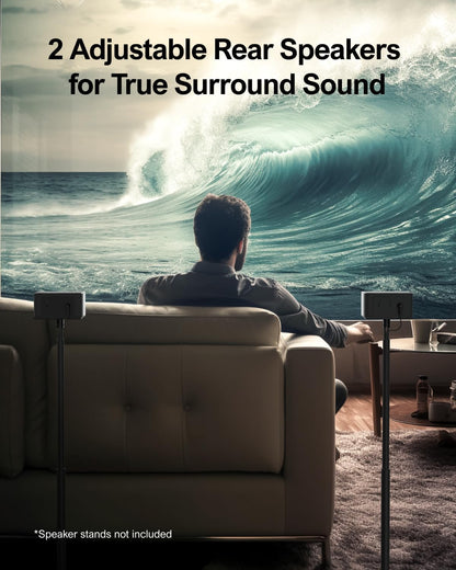ULTIMEA 5.1 Virtual Surround Sound Bar, 320W Peak Power Soundbar with Subwoofer, Surround Sound System Home Theater Sound Bar for TV, Adjustable Subwoofer and Surround Speaker, HDMI ARC, Poseidon D50