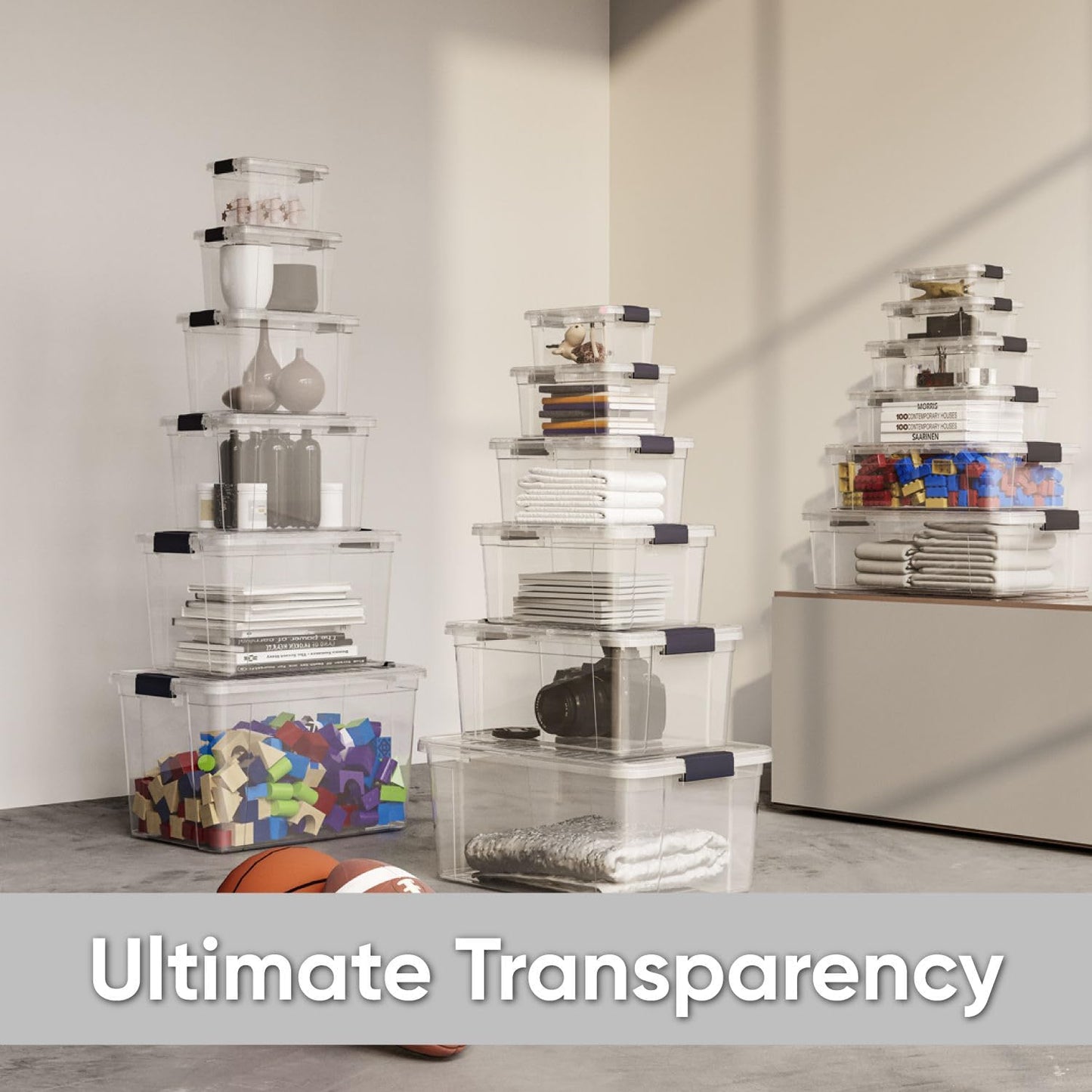 Superio Storage Bins with Lids- 3 Pack, 1.85 Qt Clear Boxes for Organizing, Stackable Plastic Containers- BPA Free, Non-Toxic, Odor Free, Organizer for Home, Office, Dorm