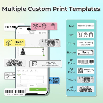 Label Maker Machine with Tape, P21 Portable Bluetooth Label Printer, Wireless Built-in Cutter Sticker Maker Mini Label Makers with Multiple Templates for Organizing Storage Office Home, Black