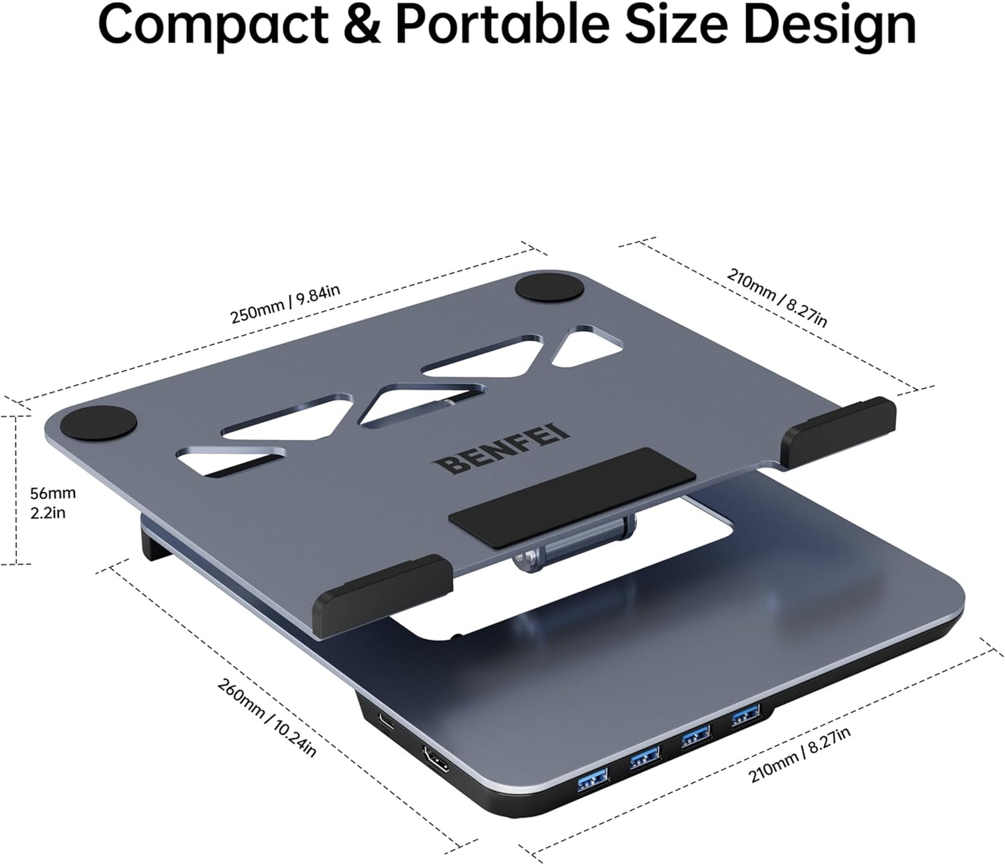 BENFEI Laptop Stand with USB C 6in1 Docking Station, HDMI 4K@60Hz, 4*USB3.0, 100W PD Compatible with MacBook Pro/Air, iPad Pro, XPS, Thinkpad