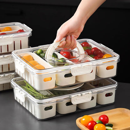 KIGITIONE Snackle Box, Pink 8 Compartments Portable Serving Tray, Divided Snackle Box Container with Lid and Handle, Snack Organizer for Fruits, Snacks, Nuts, Candy, Ideal for Party, Travel & Picnics