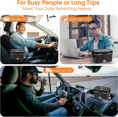 Kabbas 1.8L Portable Electric Lunch Box for Adults, 100W Heated Lunch Box for Men with Removable Dual Container, Fast Heating Food Warmer, 12V/24V/110V for Car Truck Office lonchera eléctrica portátil