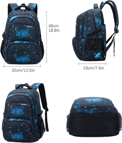 Boys Backpacks Primary Junior High School Bag Kids Bookbag with Lunch Bag 3 in 1 Casual Daypack Set Space Galaxy Durable Knapsack