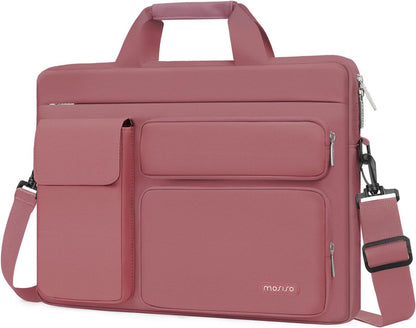 MOSISO Laptop Bag 16 inch, 15-15.6 inch Computer Shoulder Bag Compatible with MacBook Air 15 M4 M3 M2/Pro 16 M4 M3 M2 M1, Notebook &2 Raised&1 Flapover&1 Horizontal Pocket&Handle&Belt, Pink - PuriLite