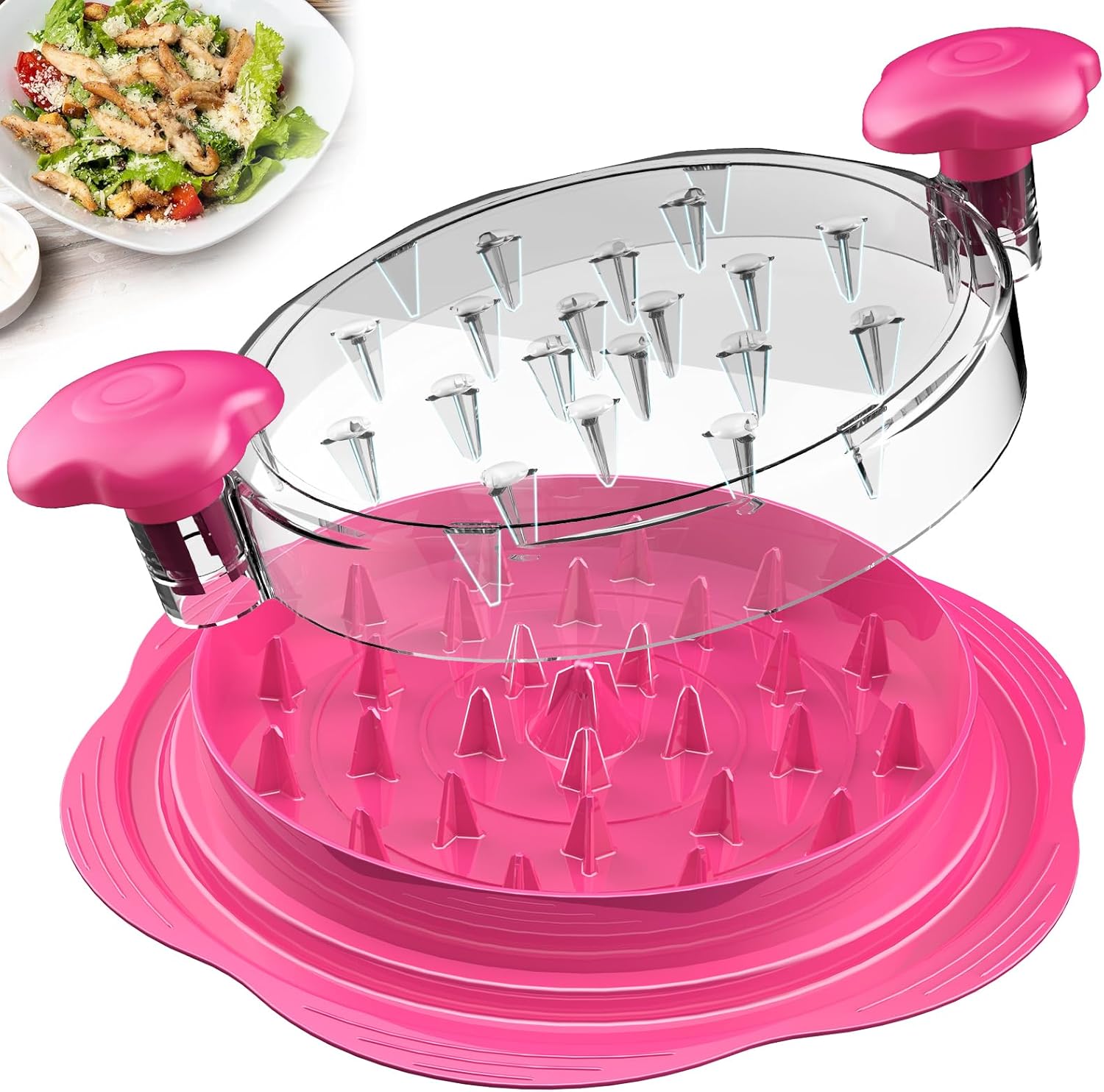 Large Chicken Shredder Tool with Twist, Ergonomic Handle & Anti-Slip Base – Visible Meat Shredder for Chicken, Pork, Beef, BPA-Free, Includes Cleaning Brush, Hot Pink - PuriLite