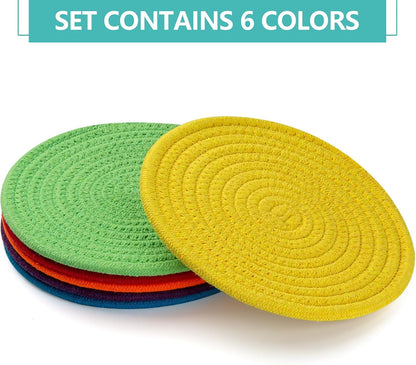 Trivets for Hot Dishes, Pots and Pans, 8 Inches Hot Pads 5 Pcs, Pot Holders for Kitchen, Heat Resistant Mat Protect Counter, Coasters Set Home Essentials Farmhouse Decor (Blue)