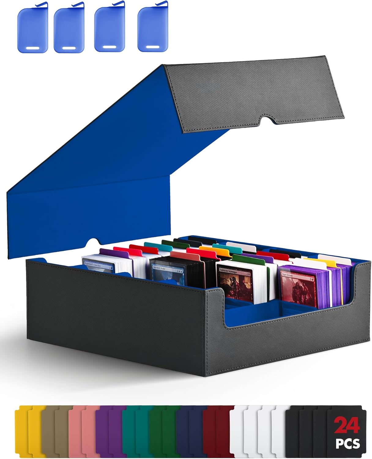 ZLCA Card Storage Box for MTG PTCG, Commander Deck Box Holds 3000+ Cards, Card Storage Case with 4 Stoppers, Card Organizer for TCG Sport Cards (Black)