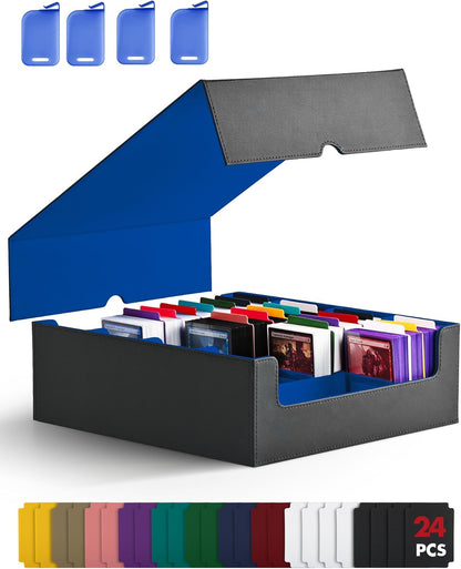 ZLCA Card Storage Box for MTG PTCG, Commander Deck Box Holds 3000+ Cards, Card Storage Case with 4 Stoppers, Card Organizer for TCG Sport Cards (Black)