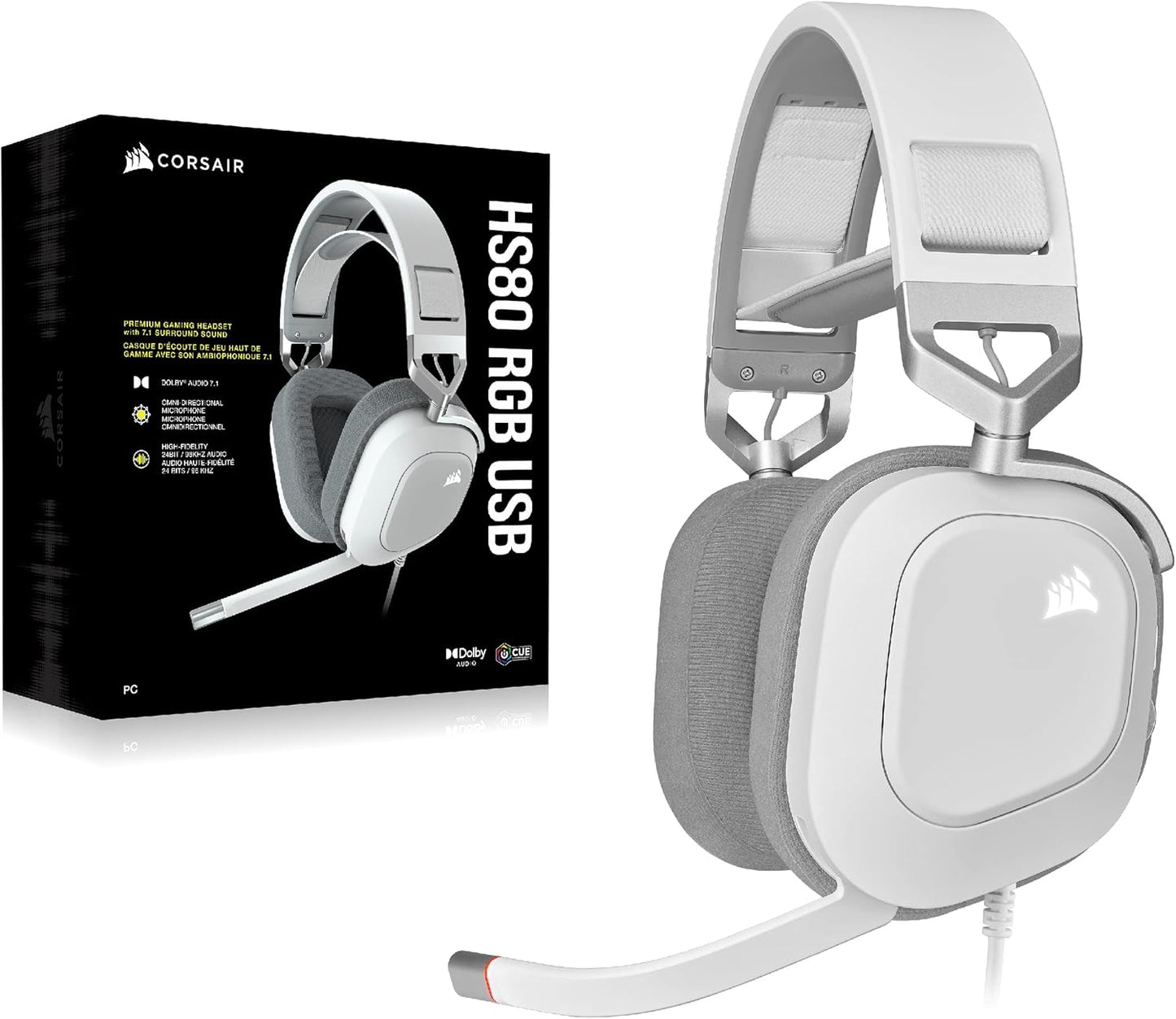 Corsair HS80 RGB USB Premium Gaming Headset with Dolby Audio 7.1 Surround Sound (Broadcast-Grade Omni-Directional Microphone, Memory Foam Earpads, High-Fidelity Sound, Durable Construction) Carbon
