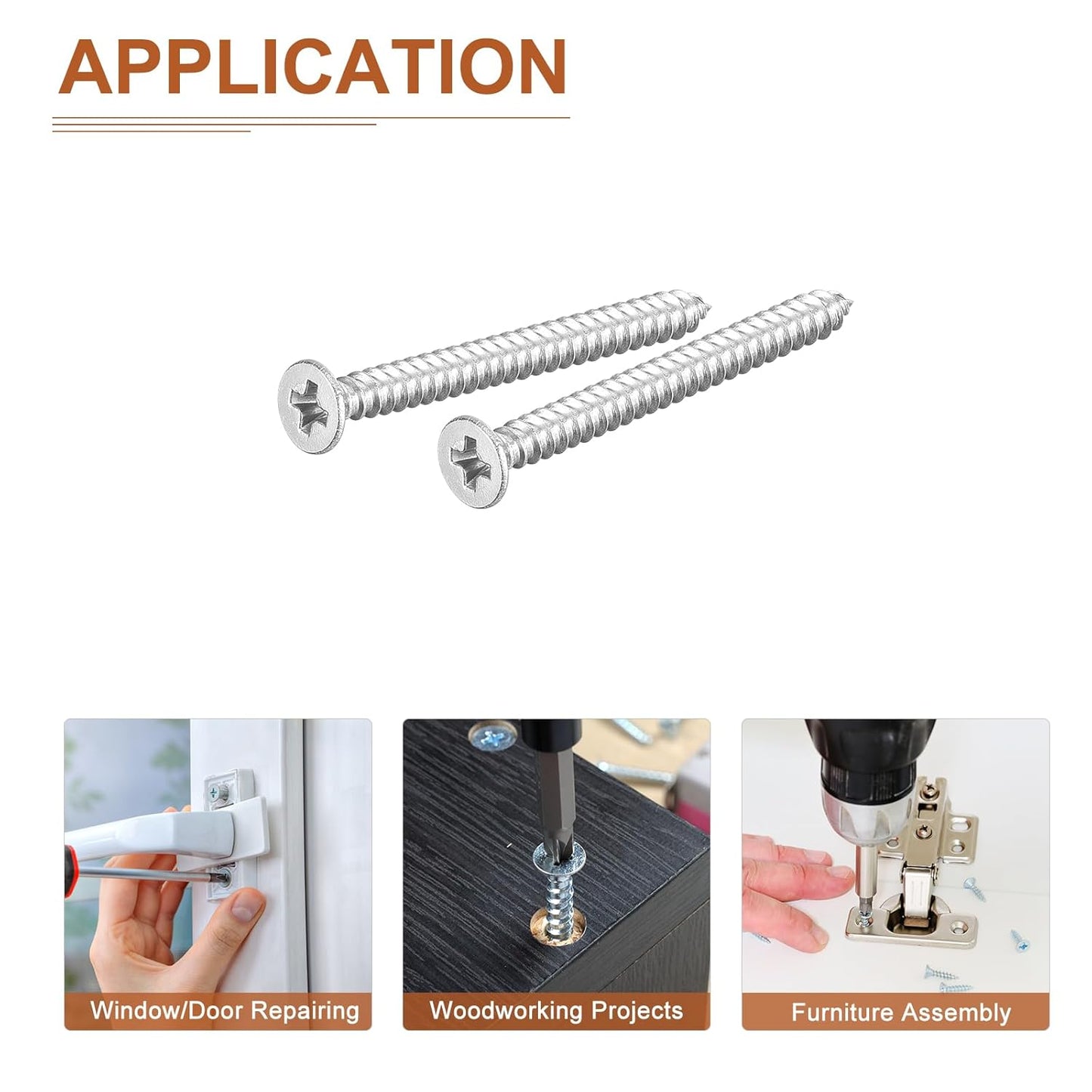 DTGN 100Pcs #6x1/2 Flat Head Wood Screws, 304 Stainless Steel Phillips Self Tapping Screws - Good for Woodworking, Furniture - Silver