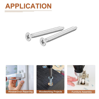 DTGN 100Pcs #6x1/2 Flat Head Wood Screws, 304 Stainless Steel Phillips Self Tapping Screws - Good for Woodworking, Furniture - Silver