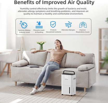 HOGARLABS 32 Pints Home Dehumidifier for Basement Continuous Dehumidify, Intelligent Humidity Control,Smart Dehumidifier with Drain Hose for Liveroom, Bedroom & Bathroom.