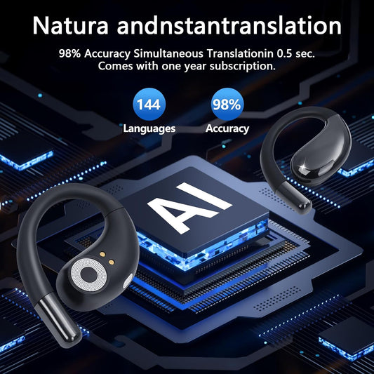 AI Language Translation Earbuds, Real-Time Translator for 164 Foreign Languages & Accents Includes Free Subscription Translation Device Earphones for Travel Business Learning, Black - PuriLite