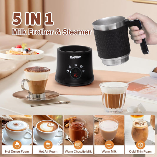 Milk Frother Electric Milk Steamer - 5 in 1 Coffee Frother 350ml Automatic Frother Hot & Cold Foam Maker and Milk Warmer Dishwasher Safe & Silent Working for Coffee,Latte,Cappuccino,Hot Chocolate - PuriLite