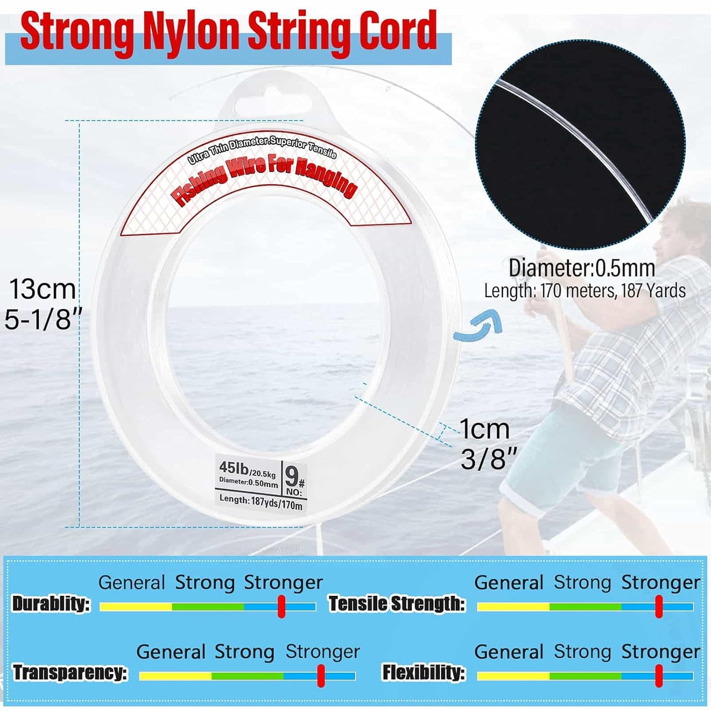 Clear Fishing Wire, Acejoz 656FT Fishing Line Clear Invisible Hanging Wire Strong Nylon String Supports 40 Pounds for Balloon Garland Hanging Decorations