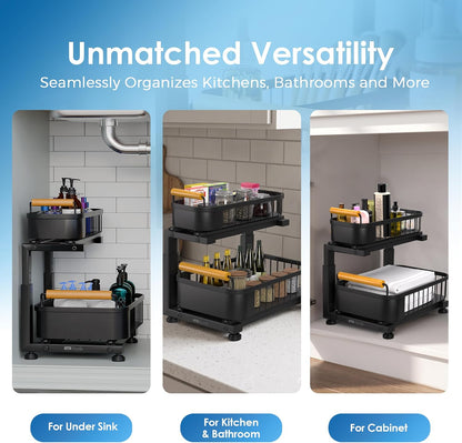 Premium Large Under Sink Organizer, 2-Tier Pull Out, Adjustable