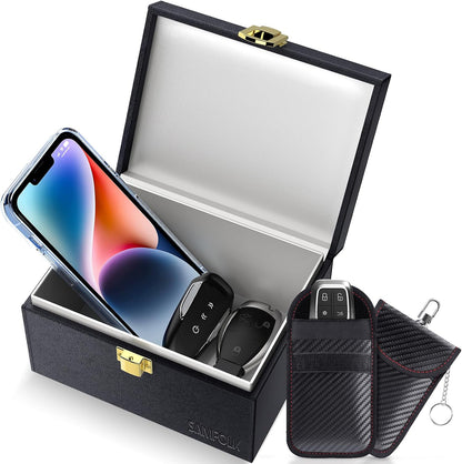 Samfolk Faraday Box with Faraday Pouchs, Faraday Box for Car Keys,RFID Key Fob Protector Anti-Theft Key Fob Box, Anti-Theft Cages for Car Keys, Phone and Credit Card